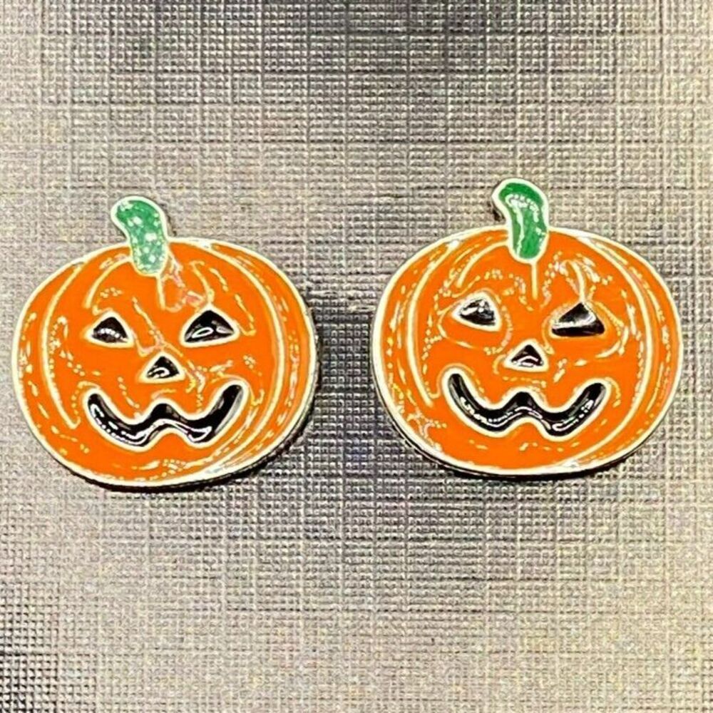 Jack‑O‑Lantern Enamel Stud Earrings Halloween Spooky Season Design
